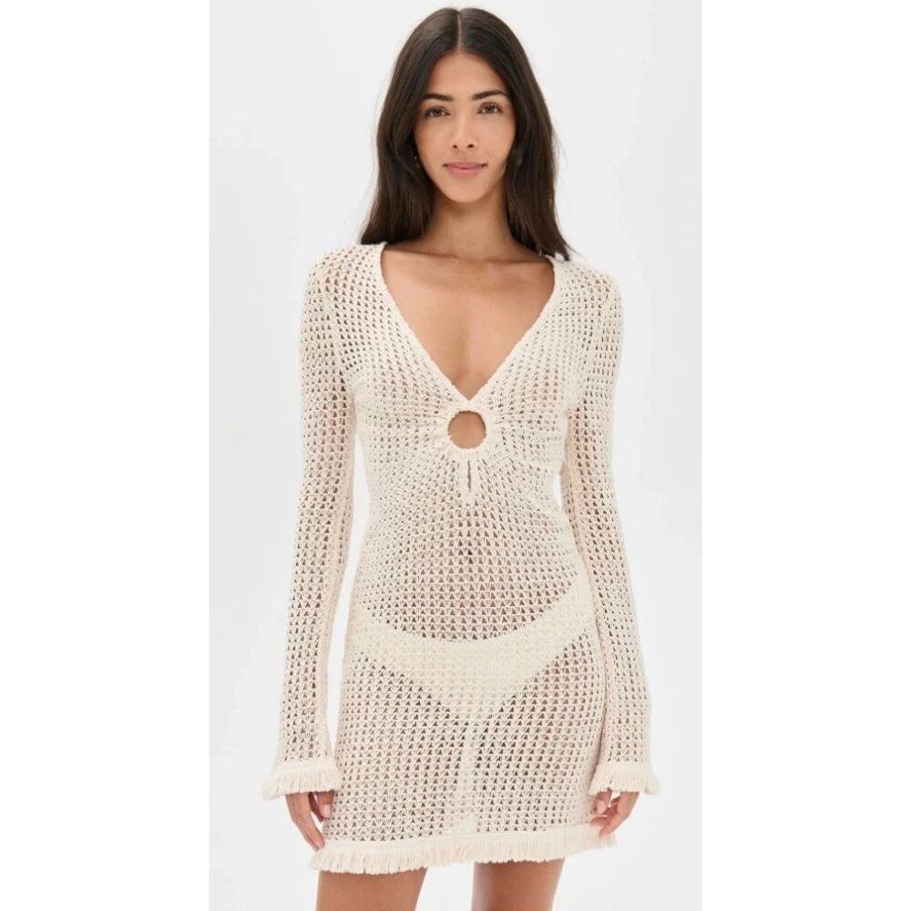 NWT Ramy Brook Cassie Crochet Cover Up Dress L Ivory Cotton Beach Resort Swim
